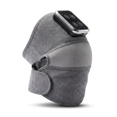 Stepeva kniemassageapparaat van grijs neopreen met mesh paneel in het midden en brede klittenbandsluiting